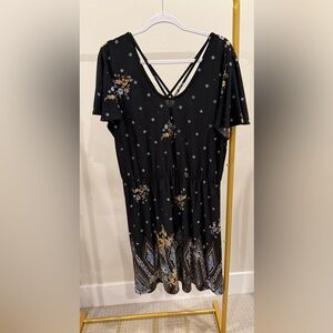 Maurices Black Floral Midi Dress | Flutter Sleeves | XL